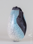 Lenora_LE_BERRE - Vase raku bleu - hauteur 25 cm